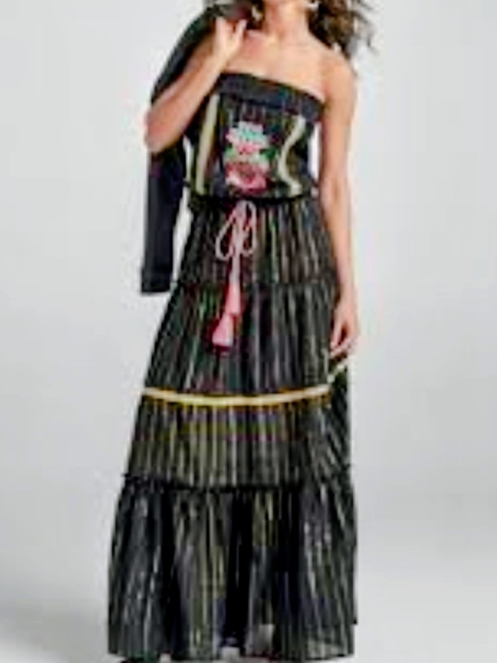 🌼B2G1🌼 VENUS Black Strapless Dress with Gold and Floral Accents - Picture 1 of 9